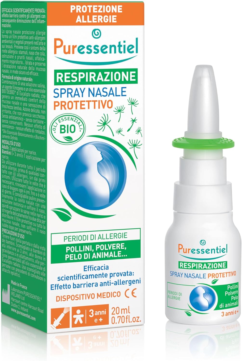 Puressentiel Respiratory Protective Nasal Spray 20Ml - Allergy Protection - Helps Prevent Allergic Rhinitis - Seawater & Eucalyptus 100% Natural Origin - Protects Against Pollen, Dust & Pet Hair