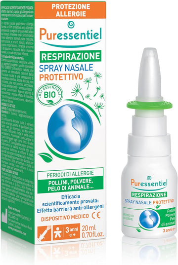 Puressentiel Respiratory Protective Nasal Spray 20Ml - Allergy Protection - Helps Prevent Allergic Rhinitis - Seawater & Eucalyptus 100% Natural Origin - Protects Against Pollen, Dust & Pet Hair