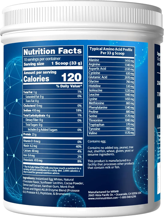 Mrm Nutrition Egg White Protein | Vanilla Flavored | 23G Fat-Free Protein | With Digestive Enzymes | Highest Biological Value | Clinically Tested | 20 Servings