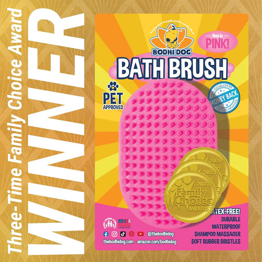 Bodhi Dog Shampoo Brush | Pet Shower & Bath Supplies For Cats & Dogs | Dog Bath Brush For Dog Grooming | Long & Short Hair Dog Scrubber For Bath | Professional Quality Dog Wash Brush (One Pack, Pink)