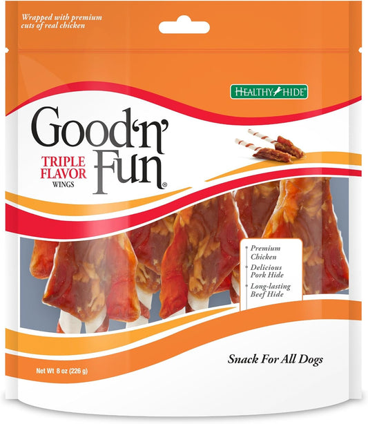 Good 'N' Fun Triple Flavor Wings And Ribs Rawhide Chews Bundle For Dogs