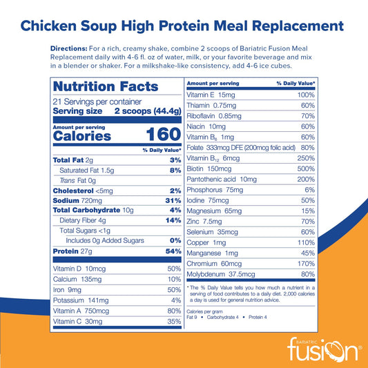 Bariatric Fusion Chicken Soup Meal Replacement 27g Protein Powder, 21