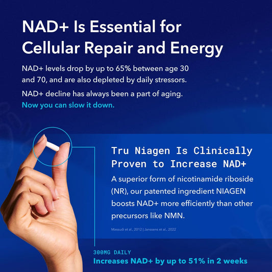 Tru Niagen Nad+ Booster With Hydration & Prebiotic Support Award-Winning Nicotinamide Riboside Mixing Powder For Cellular Energy, Repair & Healthy Aging - 30Ct/300Mg Stick Packs: On-The-Go Supplement