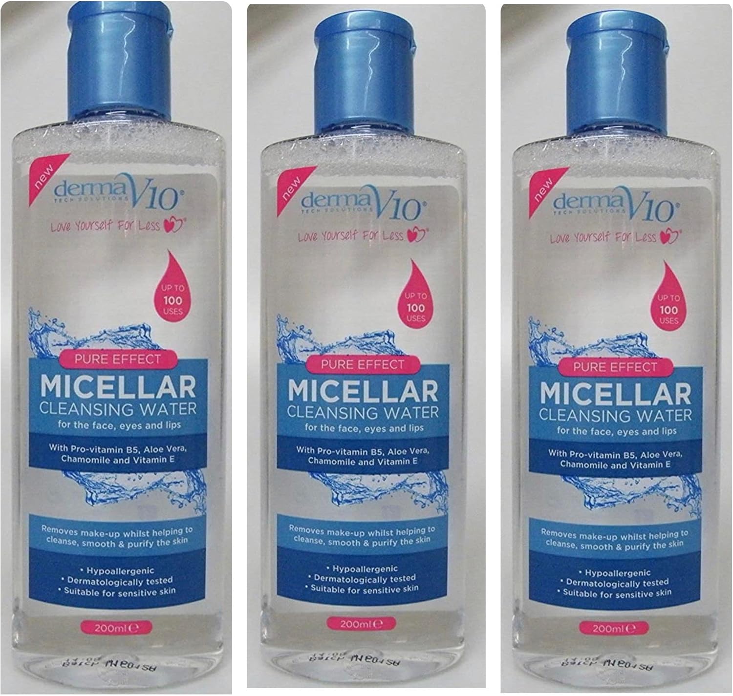 Derma V10 Pure Effect Micellar Cleansing Water 200Ml (Pack Of Three)