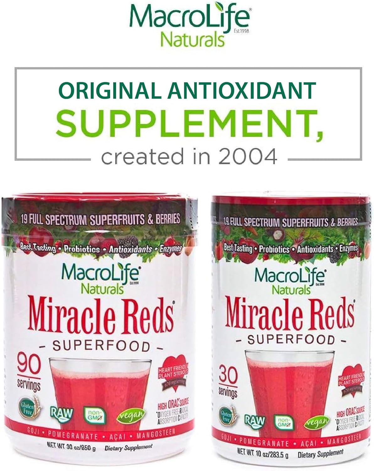 Macrolife Naturals Miracle Reds Superfood Supplement Powder Antioxidants Polyphenols Enzymes Probiotics - Raw Non-Gmo Organic Vegan Gluten & Dairy Free - 30Oz (90 Servings) 30Oz : Health & Household
