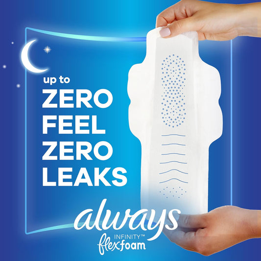 Always Infinity Feminine Pads For Women, Size 5 Extra Heavy Overnight Absorbency, Multipack, With Flexfoam, With Wings, Unscented, 22 Count X 6 Packs (132 Count Total)