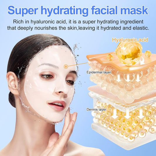 Collagen Face Mask, Hydrating Overnight Hydrogel Mask for Women, Deep Collagen Anti Wrinkle Lifting Mask for All Skin Types, Pore Minimizing, Elasticity Improvement, 34g x6ea