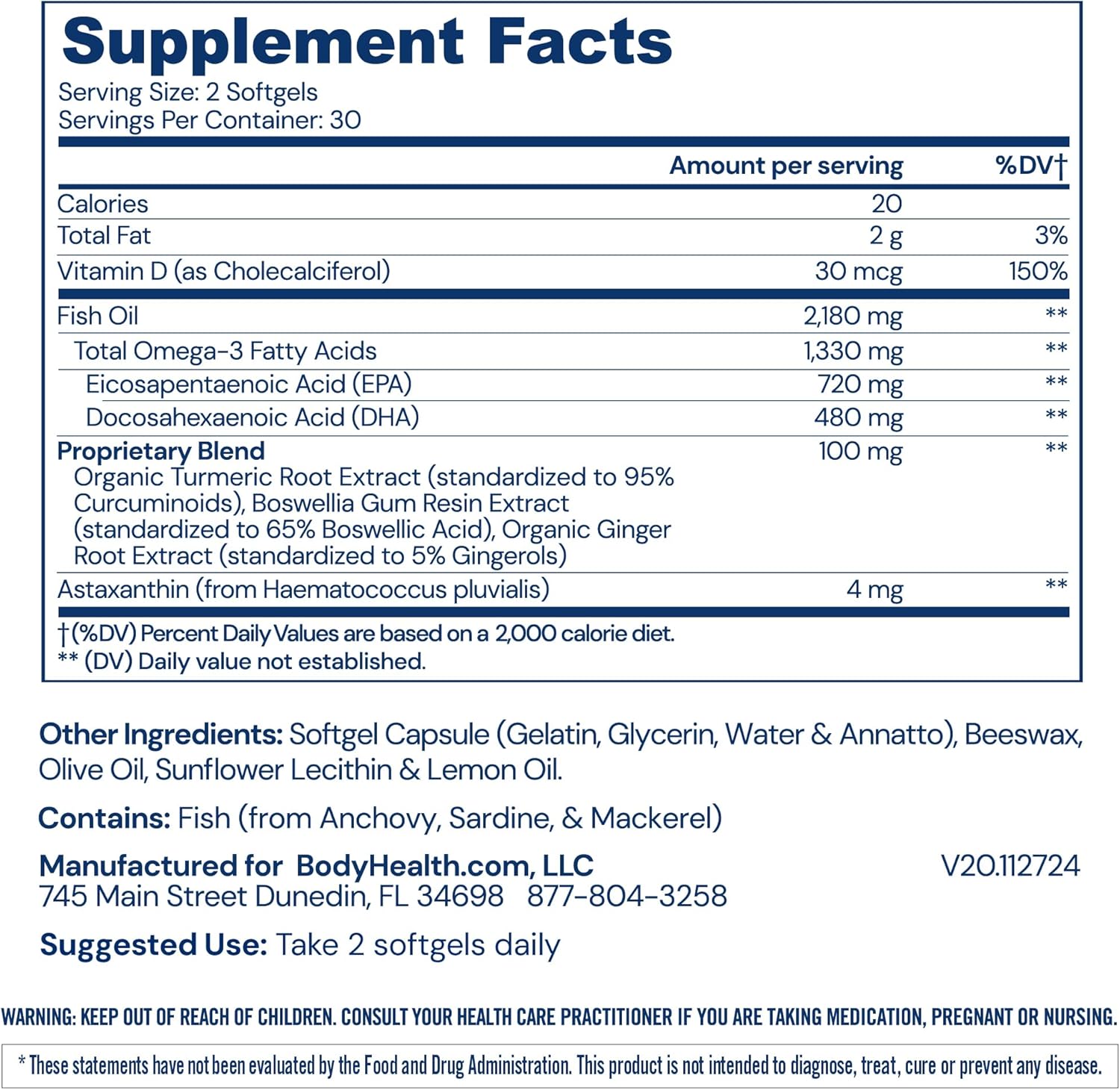 Bodyhealth Omega 3 Health, Fish Oil Supplement For Women And Men, Heart And Brain Health, Fish Oil Pills, Fatty Acid Supplements, Omega 3 Vitamins - 60 Soft Gels : Health & Household