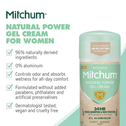 Mitchum Natural Power Gel Cream For Women, Sweet Jasmine, 3.4 Oz