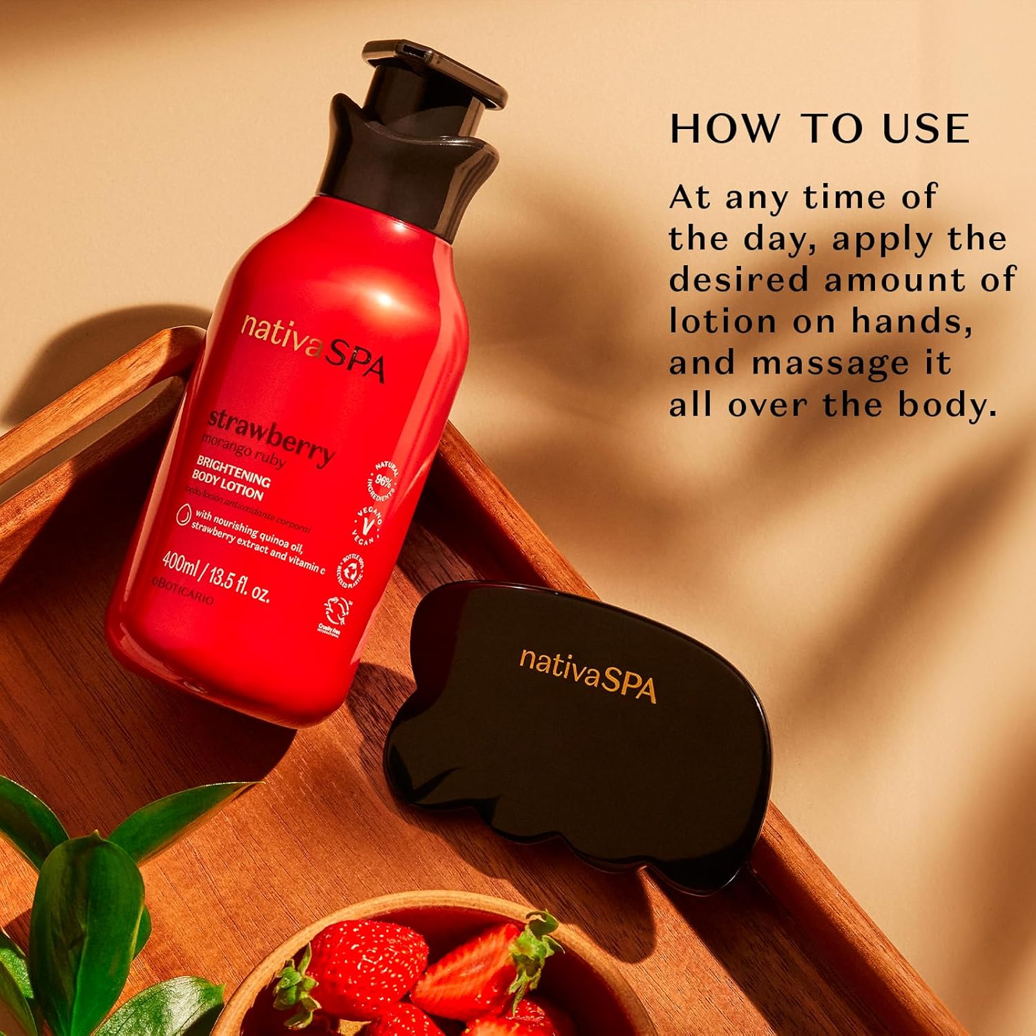 Nativa Spa By O Boticário, Ruby Strawberry Antioxidant Body Lotion, Brightening Vitamin C And Nourishment For Radiant Skin, 13.5 Ounce : Beauty & Personal Care