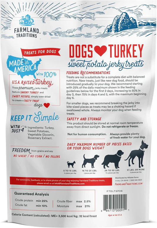 Farmland Traditions Filler Free Dogs Love Turkey & Sweet Potato Premium Jerky Treats for Dogs, 1 lb. Bag
