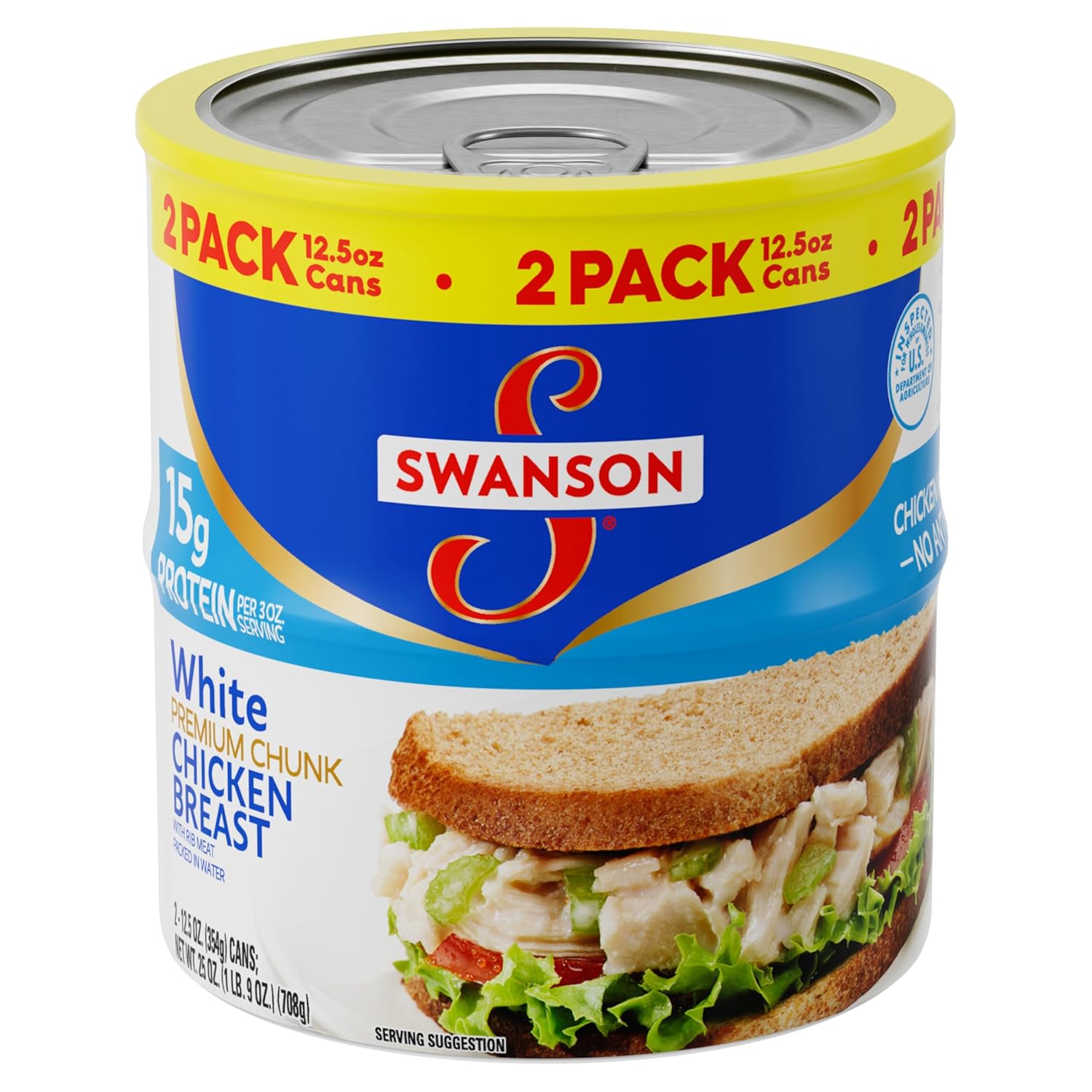 Swanson White Premium Chunk Canned Chicken Breast in Water, Fully Cooked Chicken, 12.5 OZ Can (Pack of 2)