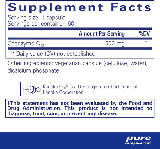 Pure Encapsulations CoQ10 500 mg | Coenzyme Q10 Supplement for Energy, Antioxidants, Brain and Cellular Health, Cognition, and Cardiovascular Support* | 60 Capsules