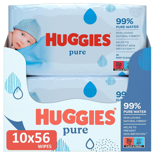 Huggies Pure Baby Wipes - 10 X Packs Of 56 (560 Wipes)