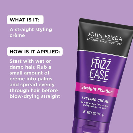 John Frieda Frizz-Ease Straight Fixation Styling Creme, 5 Ounces, Product For Smooth, Silky, No-Frizz Hair, Pack Of 2