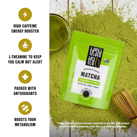 Tiesta Tea - Superior Matcha | Matcha Powder Green Tea | Superior Grade Japanese Matcha Powder | High Caffeinated Green Tea For Matcha Latte | Make Hot Or Iced, Up To 21 Cups - 1.5Oz Resealable Pouch