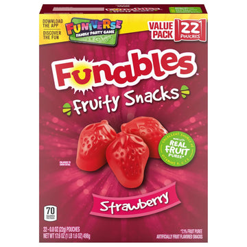 Funables Fruity Snacks, Strawberry, Flavored Snacks, Back To School Snack For Lunch, 0.8 Oz 22 Ct