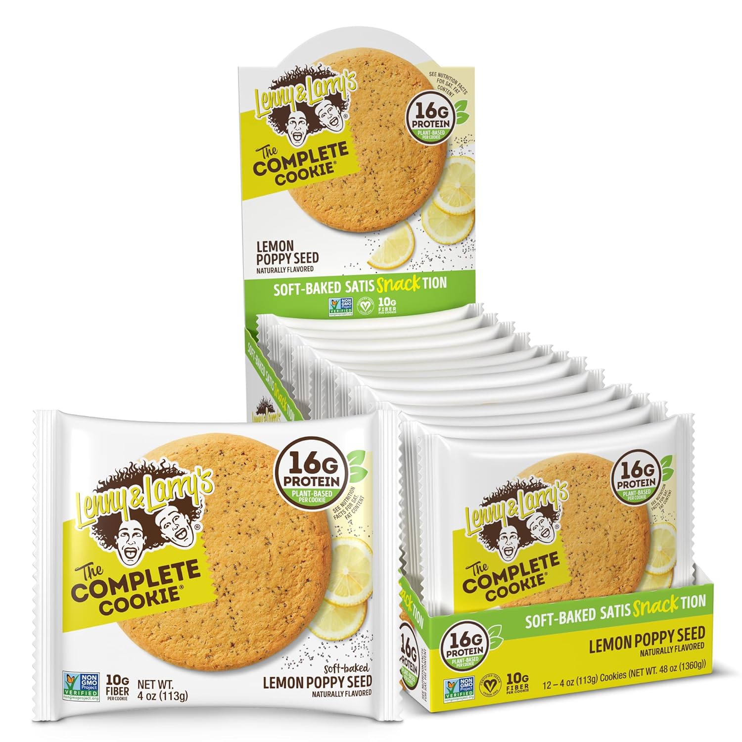 Lenny & Larry'S The Complete Cookie, Lemon Poppy Seed, Soft Baked, 16G Plant Protein, Vegan, Non-Gmo, 4 Ounce Cookie (Pack Of 12)