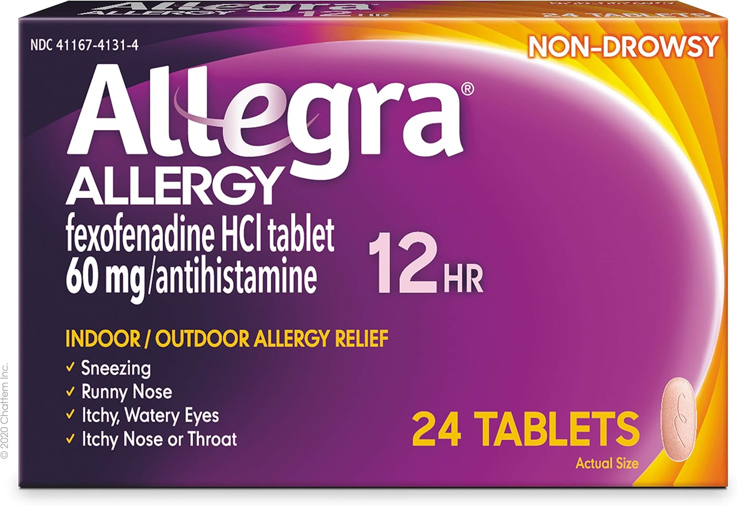 Allegra Adult Non-Drowsy Antihistamine Tablets For 12-Hour Allergy Relief, 60 Mg, 24 Count