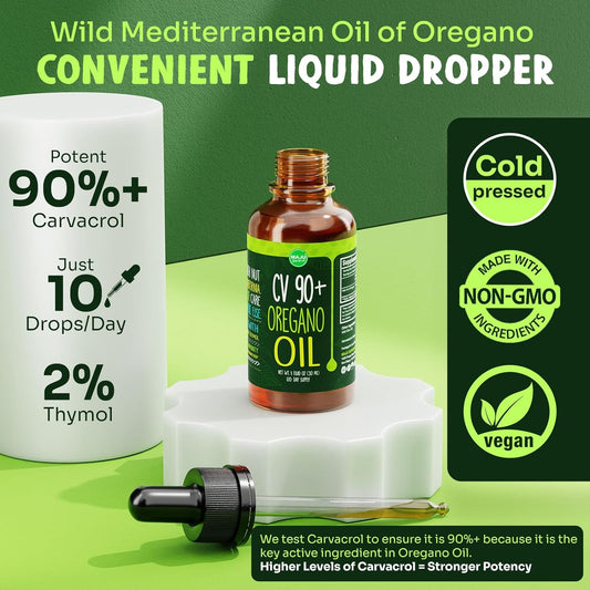 MAJU Oregano Oil Drops, Potent 90%+ Carvacrol (1 fl oz) Wild Mediterranean Essential Oil of Oregano Liquid, Aceite de Oregano, Immune and Seasonal Support, Compare to Organic