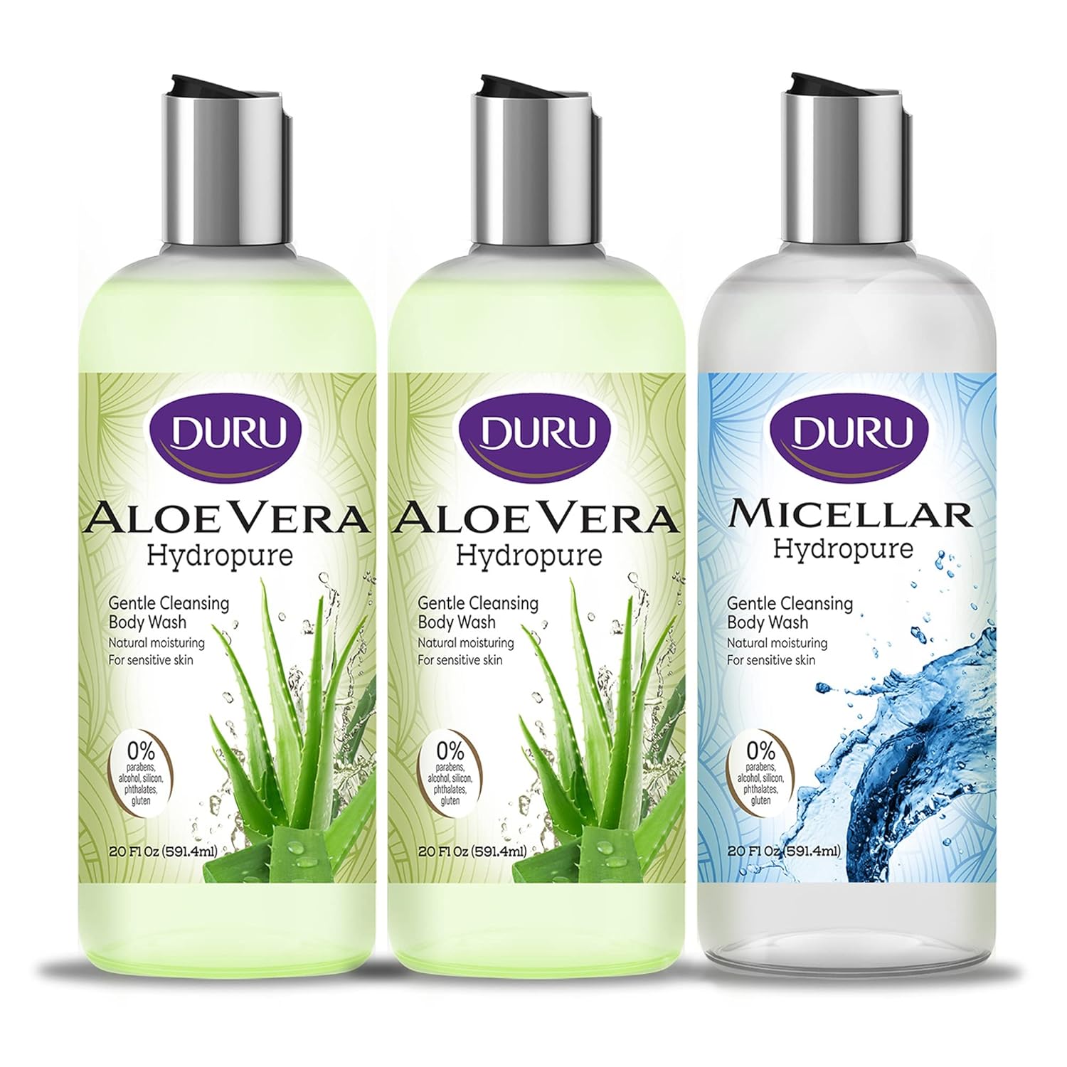 Duru Superfood Aloe Vera and Micellar Water Body Wash - Gentle Cleansing Moisturizing Body Wash Sensitive Skin Body Wash Shower Gel Body Wash for Women and Men Plant Based Skin Care Products - 3 Pack