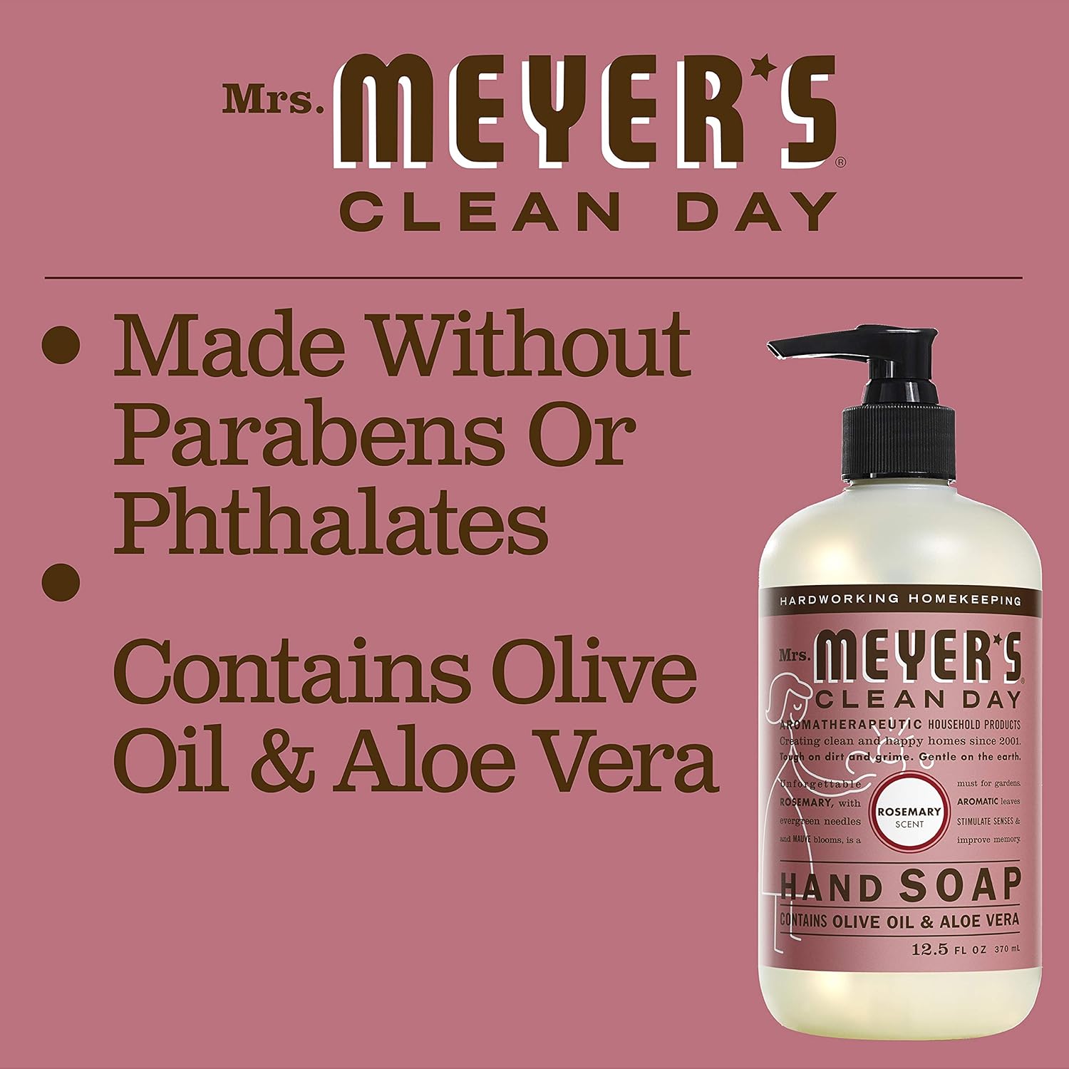 Mrs. Meyer's Clean Day Liquid Hand Soap, Cruelty Free and Biodegradable Formula, Rosemary Scent, 12.5 oz- Pack of 3 : Beauty & Personal Care