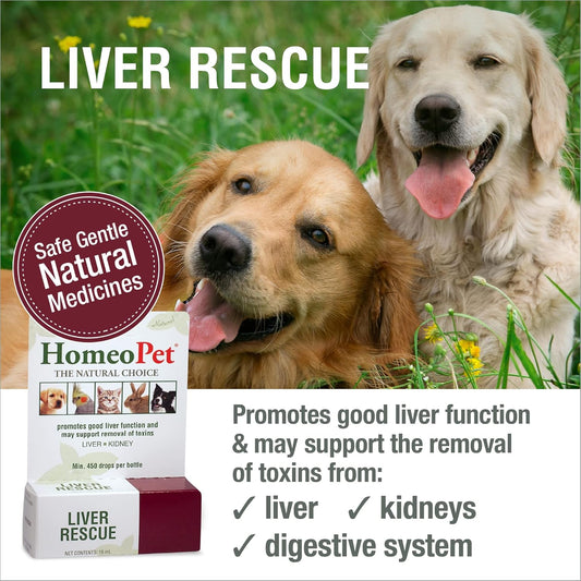 Homeopet Liver Rescue, Safe And Natural Liver-Support Supplement For Cats, Dogs, And Other Small Animals, 15 Milliliters