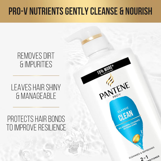 Pantene Classic Clean 2-In-1 Shampoo And Conditioner Set With Hair Treatment, Pro-V Nutrients For Dry, Color-Treated Hair, Long-Lasting Nourishment & Hydration Antioxidant-Rich,27.7 Fl Oz Each, 2 Pack