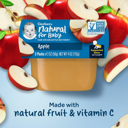 Gerber 1st Foods Baby Food, Apple Puree, Natural & Non-GMO, 2 Ounce Tubs, 2-Pack (Pack of 8)