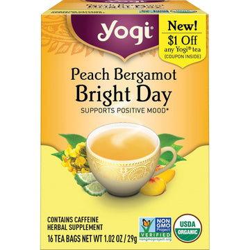 Yogi Tea Peach Bergamot Bright Day Tea - 16 Tea Bags Per Pack (4 Packs) - Organic Tea To Support Energy & Positivity - Includes Oolong Tea Leaf, White Hibiscus Flower, Rose Hips & More