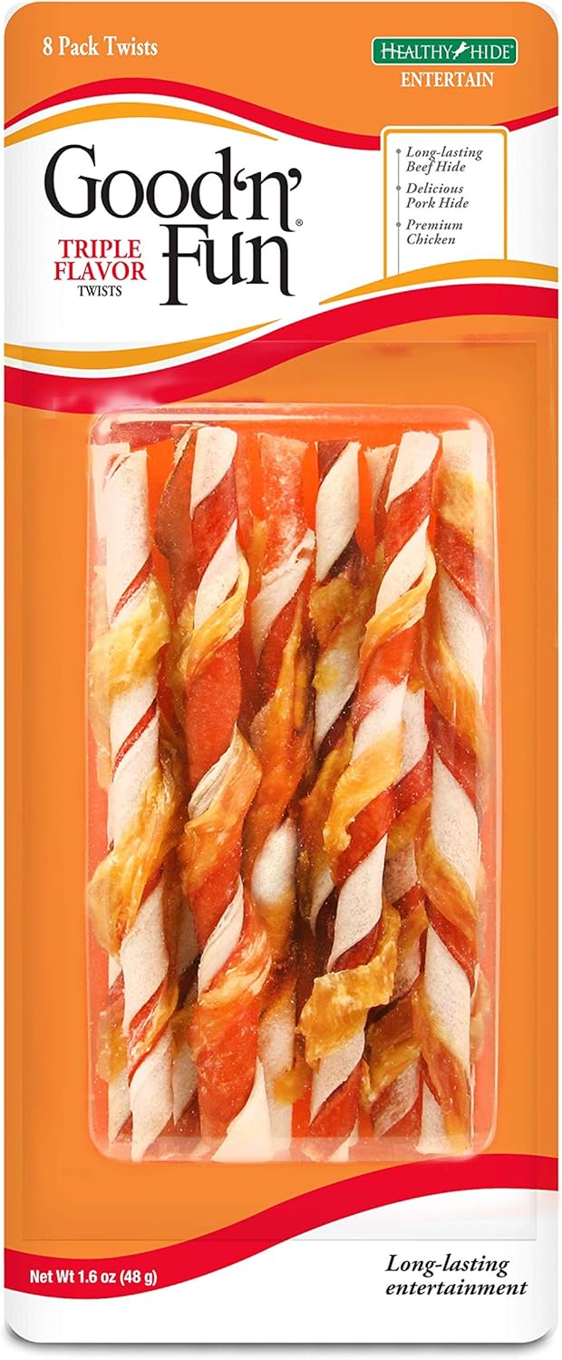 Good'N'Fun Good ’N’ Fun Triple Flavor Twists 8 Count, Gourmet Dog Treats