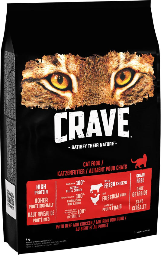 Crave Chicken & Beef 7 kg Bag, Premium Adult Cat Dry Food with high Protein, Grain-free?439477