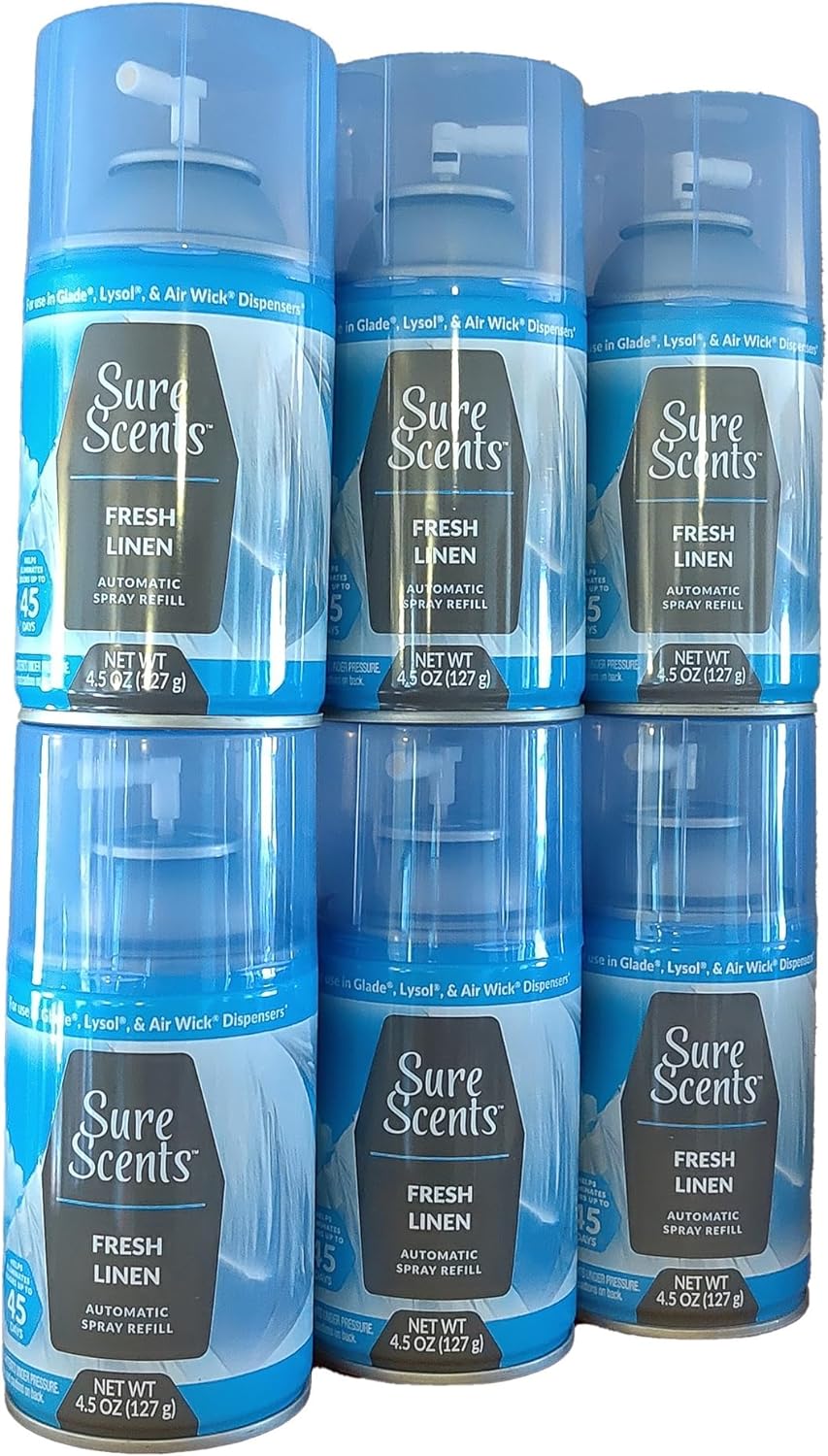 Sure Scents Automatic Air Freshener Fresh Linen Fragrance Refill Bundle: (6) 4.5oz Refills