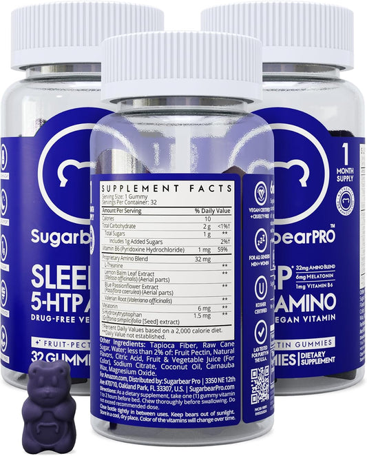 SugarbearPro Sleep Gummy for Adults with Extra Strength Melatonin 6mg, Magnesium, L-Theanine, 5 HTP, B6, Valerian Root, Lemon Balm - Chewable Sleep Supplement, Vegan Sleep Aid Vitamins-3 Month Supply