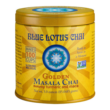 Blue Lotus Chai - Golden Masala Flavor Chai - Makes 100 Cups - 3 Ounce Masala Spiced Chai Powder With Organic Spices - Instant Indian Tea No Steeping - No Gluten
