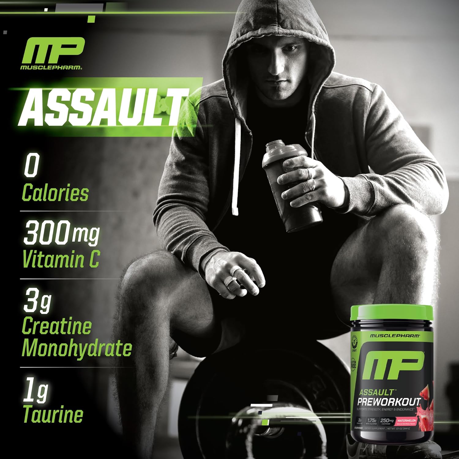 Musclepharm Assault Energy & Strength Pre Workout Powder For Men & Women With Beta Alanine, Caffeine, Creatine & Betaine Anhydrous, Pre-Workout Supplements, 30 Servings, Watermelon Flavor : Health & Household