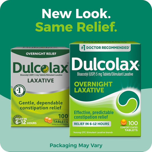 Dulcolax Stimulant Laxative Tablets, Predictable & Effective Constipation Relief, Relieves Straining & Bloating, Bisacodyl 5 Mg, 100 Count