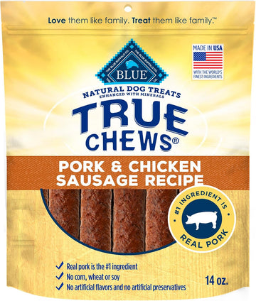 Blue Buffalo True Chews Dog Treats, Made In The Usa With Natural Ingredients, Pork And Chicken Sausage Recipe, 14-Oz. Bag