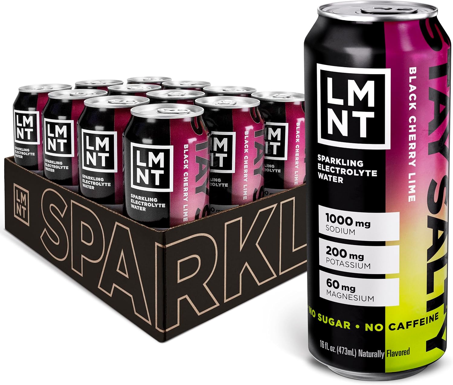 Lmnt Sparkling Electrolyte Water - Black Cherry Lime | 12-Count
