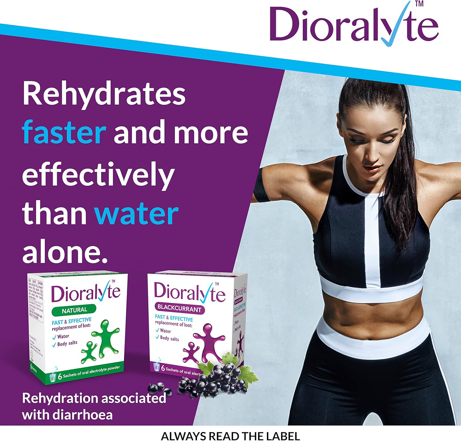 Dioralyte - Fast And Effective Supplement Treatment For Reducing Dehydration And Replacing Electrolytes (Mineral Salts) Of Lost Body Water And Salts- Blackcurrant Flavour - 6 Sachets (Pack Of 2)