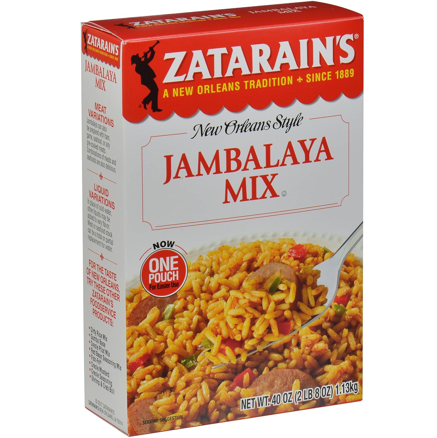 Zatarain's Jambalaya Mix, 40 oz - One 40 Ounce Box of Jambalaya Rice Mix, Perfect as a Stand-Alone Side or Signature Cajun Dish with Sausage, Chicken or Seafood