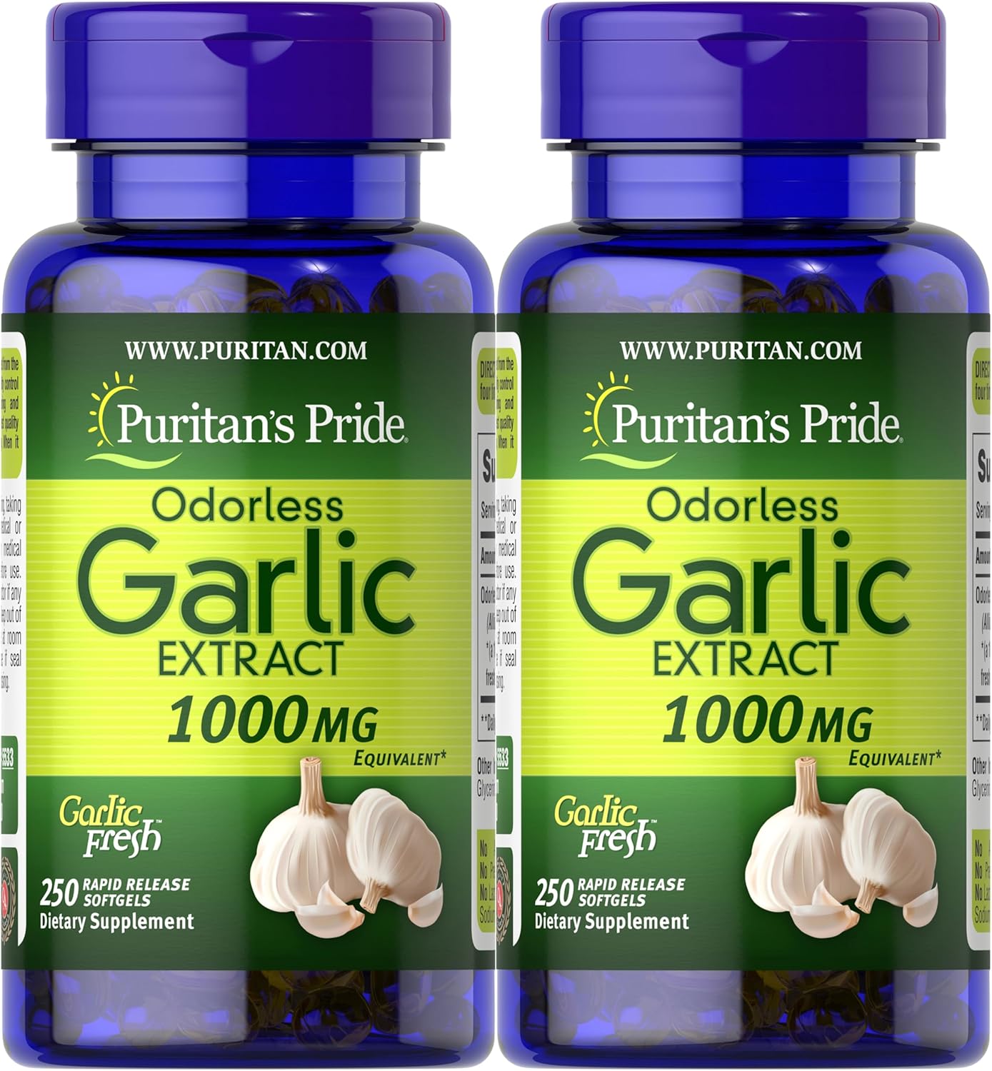 Puritan's Pride Odorless Garlic 1000 Mg, 500 Total Count (2 Pack of 250 Count Softgels), by Puritan's Pride, 250 Count (Pack of 2) : Health & Household