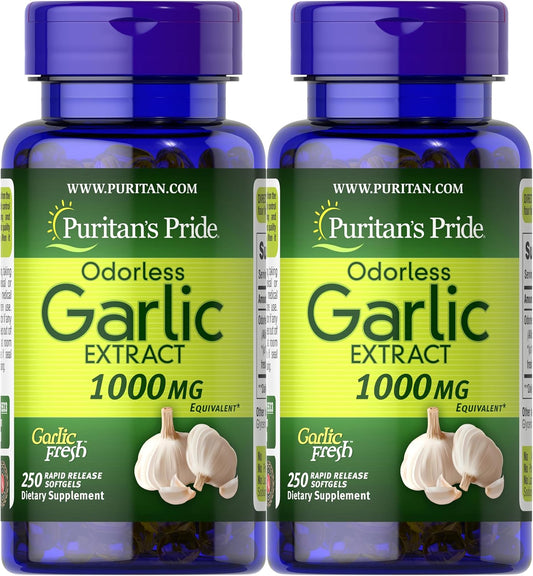 Puritan's Pride Odorless Garlic 1000 Mg, 500 Total Count (2 Pack of 250 Count Softgels), by Puritan's Pride, 250 Count (Pack of 2) : Health & Household