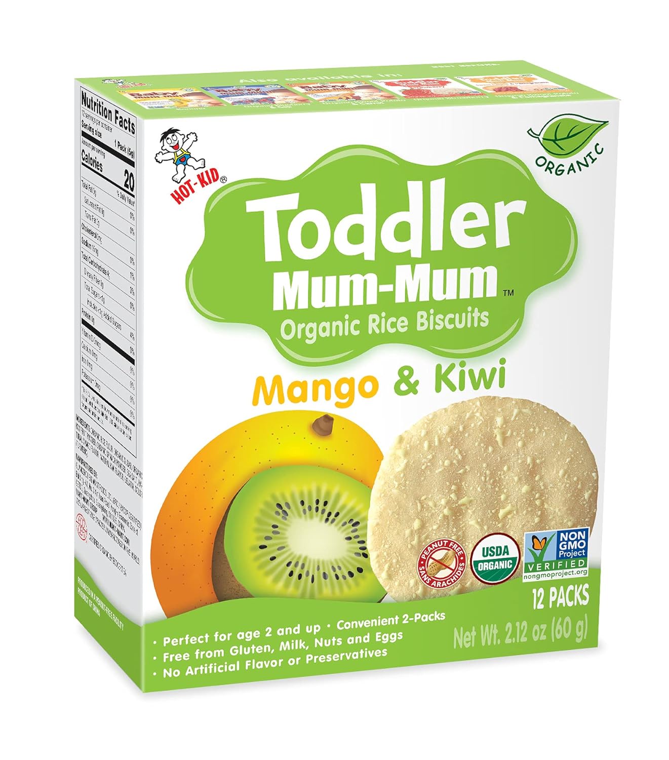 Hot-Kid Toddler Mum-Mum Rice Biscuits, Organic Mango & Kiwi, 24 Pieces (Pack of 6) : Baby
