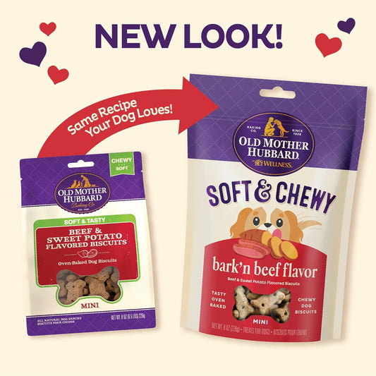 Old Mother Hubbard By Wellness Soft & Chewy Beef & Sweet Potato Natural Dog Treats, Crunchy Oven-Baked Biscuits, Ideal For Training, Mini Size, 8 Ounce Bag