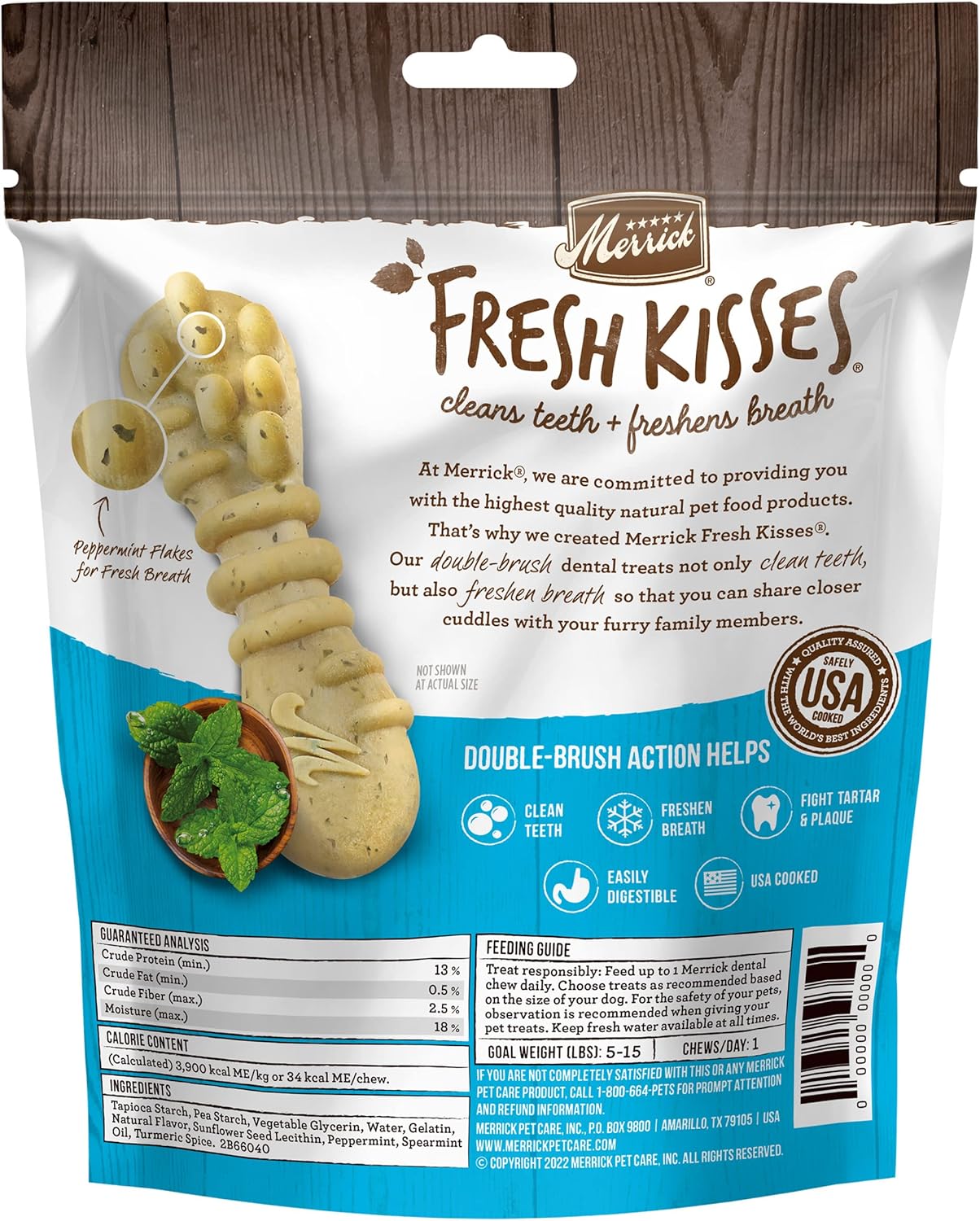 Merrick Fresh Kisses Natural Dental Chews Toothbrush Treat Shape Infused With Real Mint For Tiny Dogs 5-15 Lbs - 20 ct. Bag(Pack of 1) : Pet Supplies