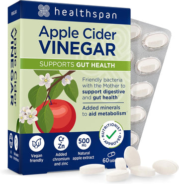 Healthspan Apple Cider Vinegar 500Mg | Friendly Bacteria | Metabolism Support | Added Zinc & Chromium | Vegan (120 Tablets)