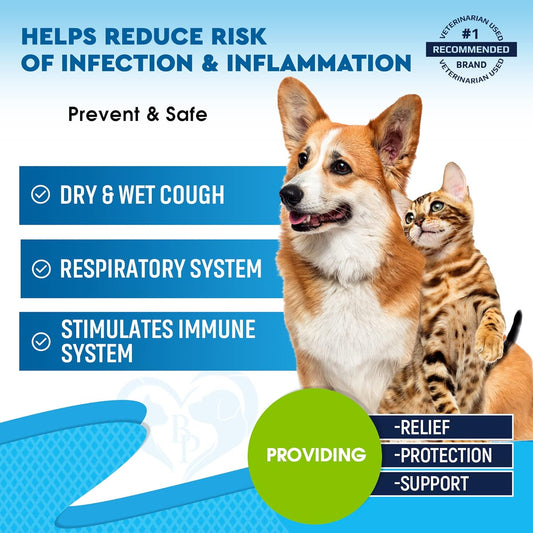 Kennel Cough Treatment & Natural Infection Medicine for Dogs & Cats - Respiratory & Cold Cough Relief - Collapse Trachea & Cat Asthma Support - Made in USA