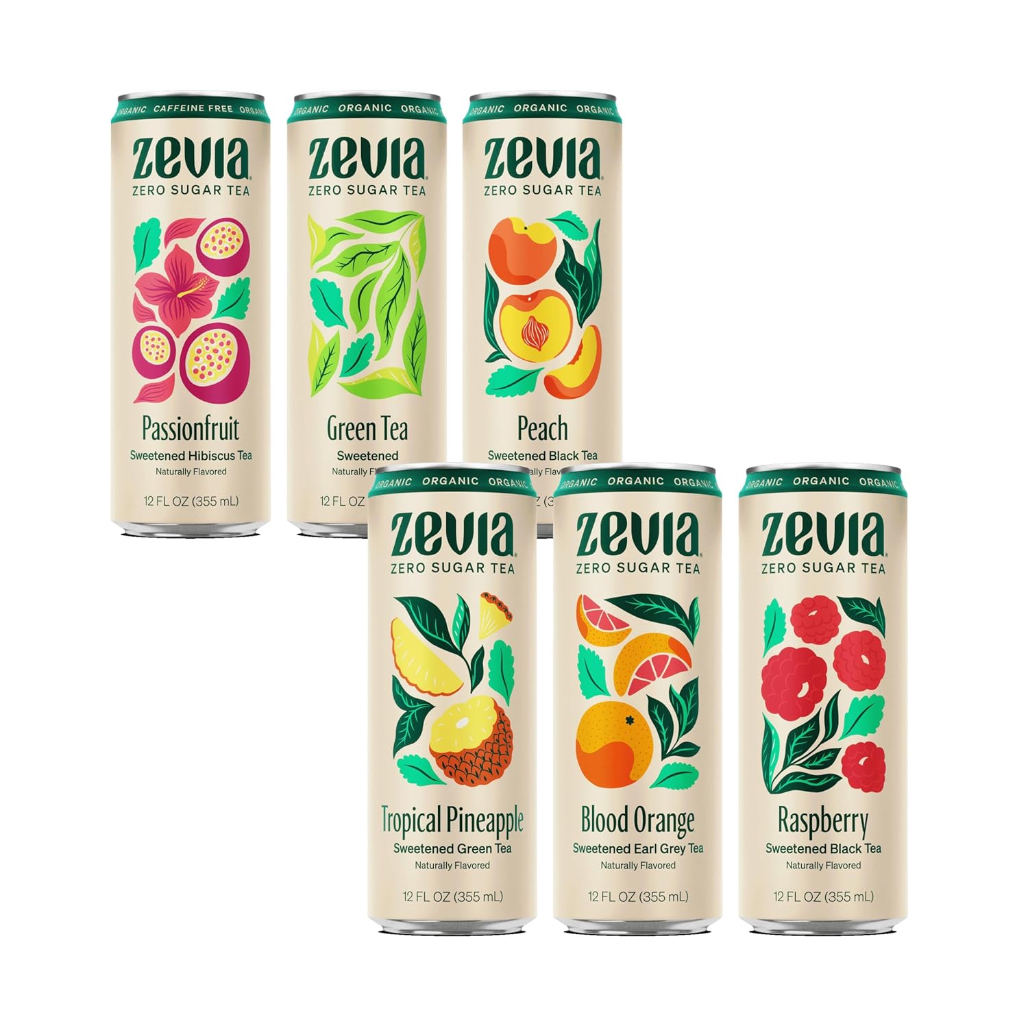 Zevia Zero Sugar Tea, Tea Refresher Variety Pack, 12 Oz Cans (12-Pack) – Naturally Sweetened, Zero Calorie Sugar Free - Non-Gmo Project Verified, Gluten-Free, Vegan