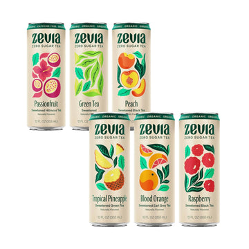 Zevia Zero Sugar Tea, Tea Refresher Variety Pack, 12 Oz Cans (12-Pack) – Naturally Sweetened, Zero Calorie Sugar Free - Non-Gmo Project Verified, Gluten-Free, Vegan